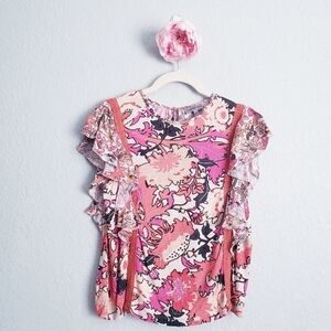 Anthropologie Conditions Apply Floral Ruffle Shirt